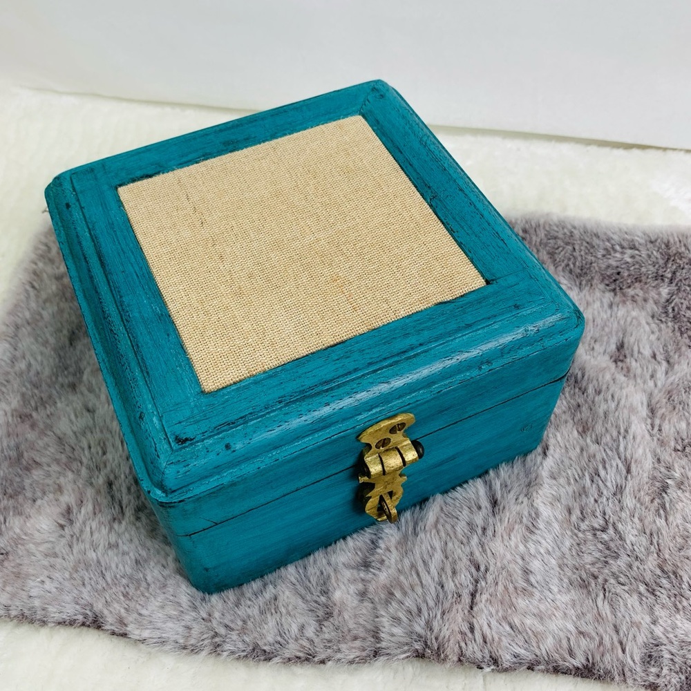 Nate Berkus Distressed Blue Wooden Trinket Box